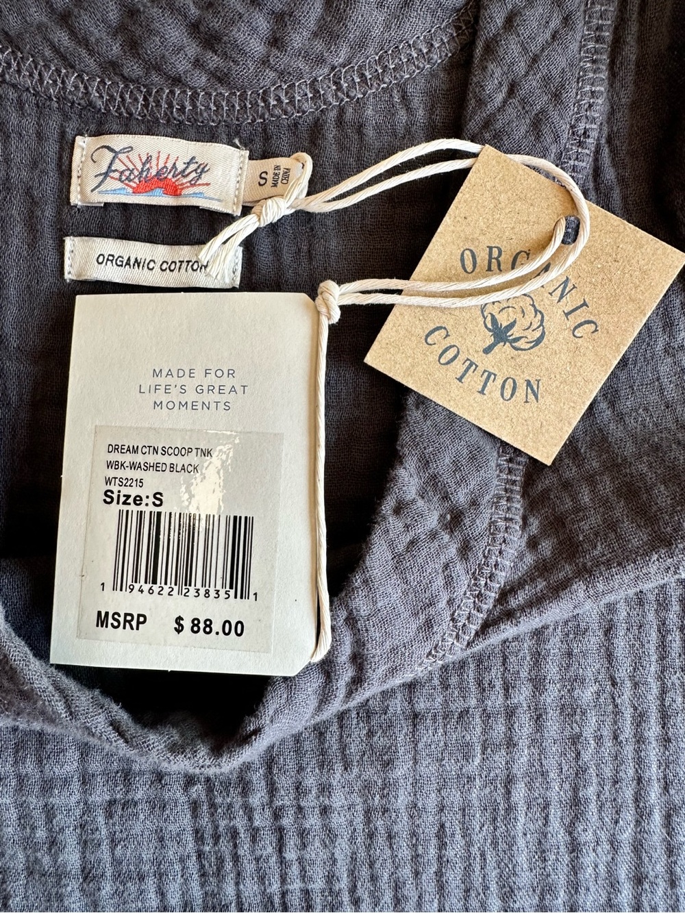 Faherty Charcoal Gray Ribbed Cotton Tank Top - Picture 6 of 7